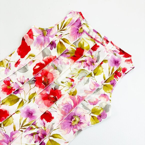 Z STUDIO Watercolor Floral Shift Dress SZ 12 Ruffled Semi-Sheer Pretty Feminine - Picture 4 of 11